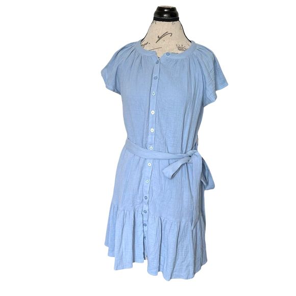 Blu Pepper Womens Dress Size Small Mini Flutter Sleeve Button down Ruffle Hem - Picture 3 of 12